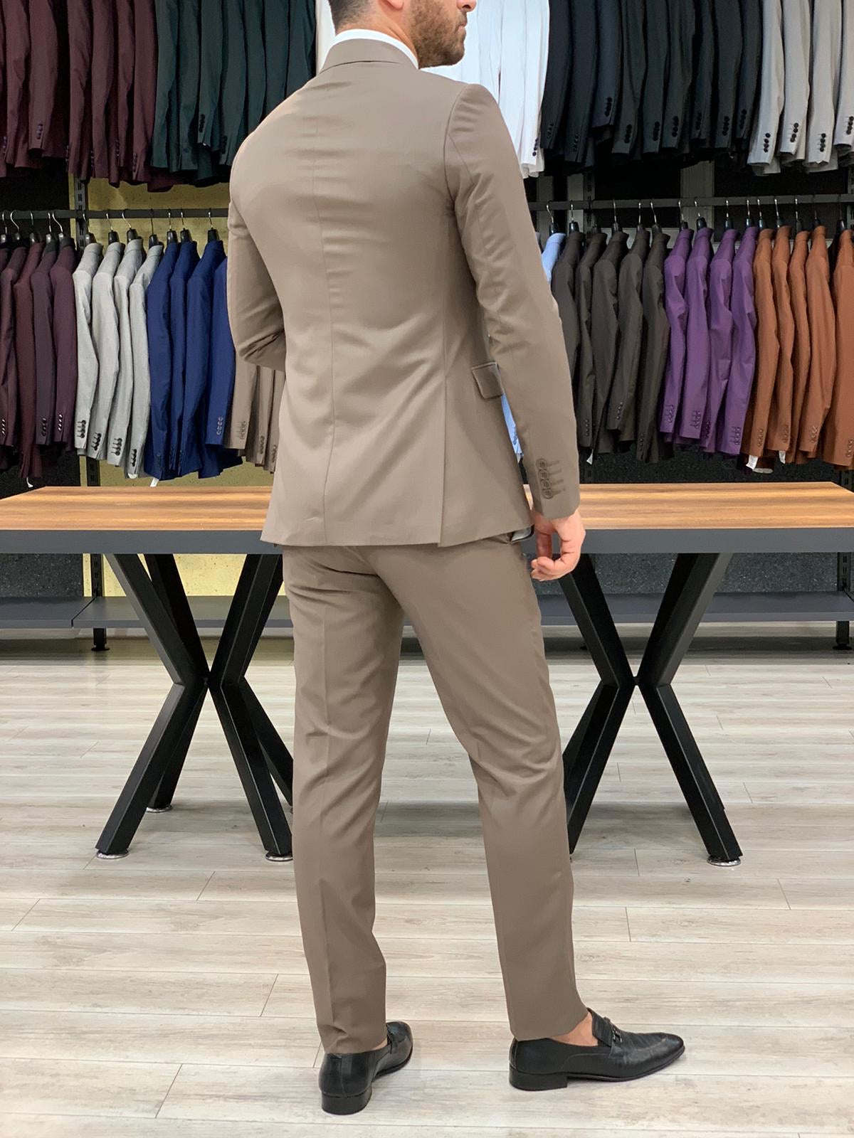 Eros Brown Slim Fit Wool Suit