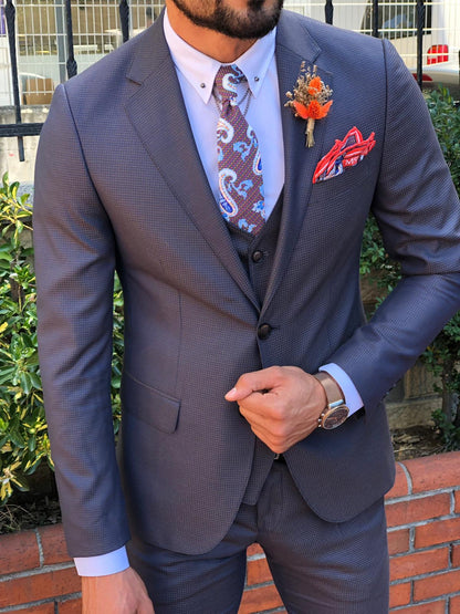 Smith Blue & Camel Patterned Slim-Fit Suit
