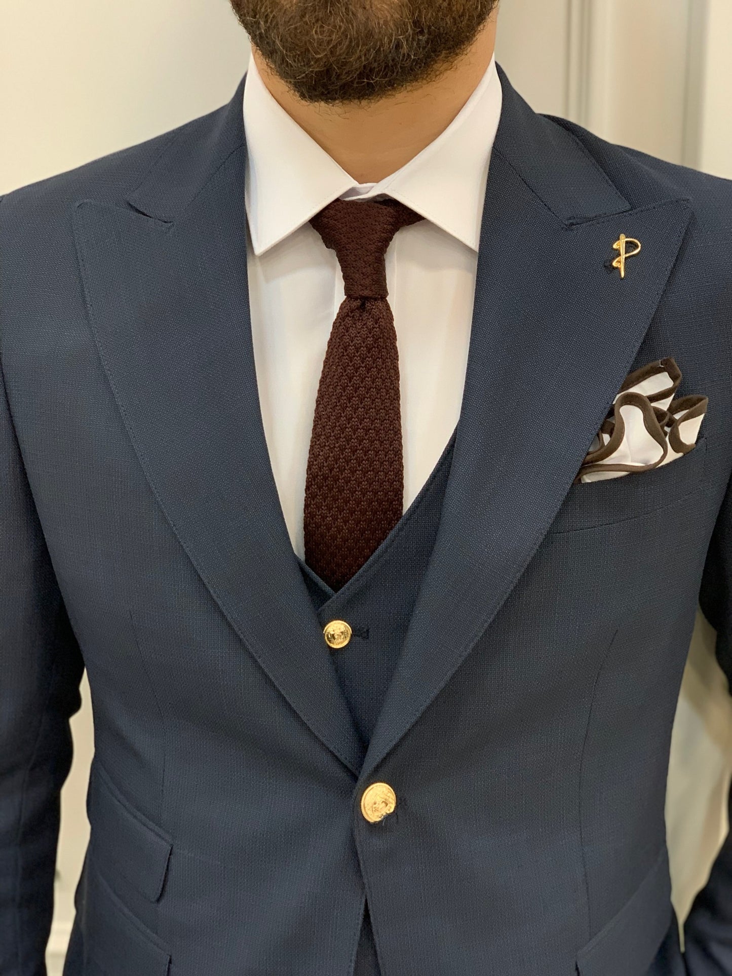 Nile Navy Blue Slim Fit Peak Lapel Suit