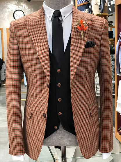 Daniel Camel Plaid Patterned Suit