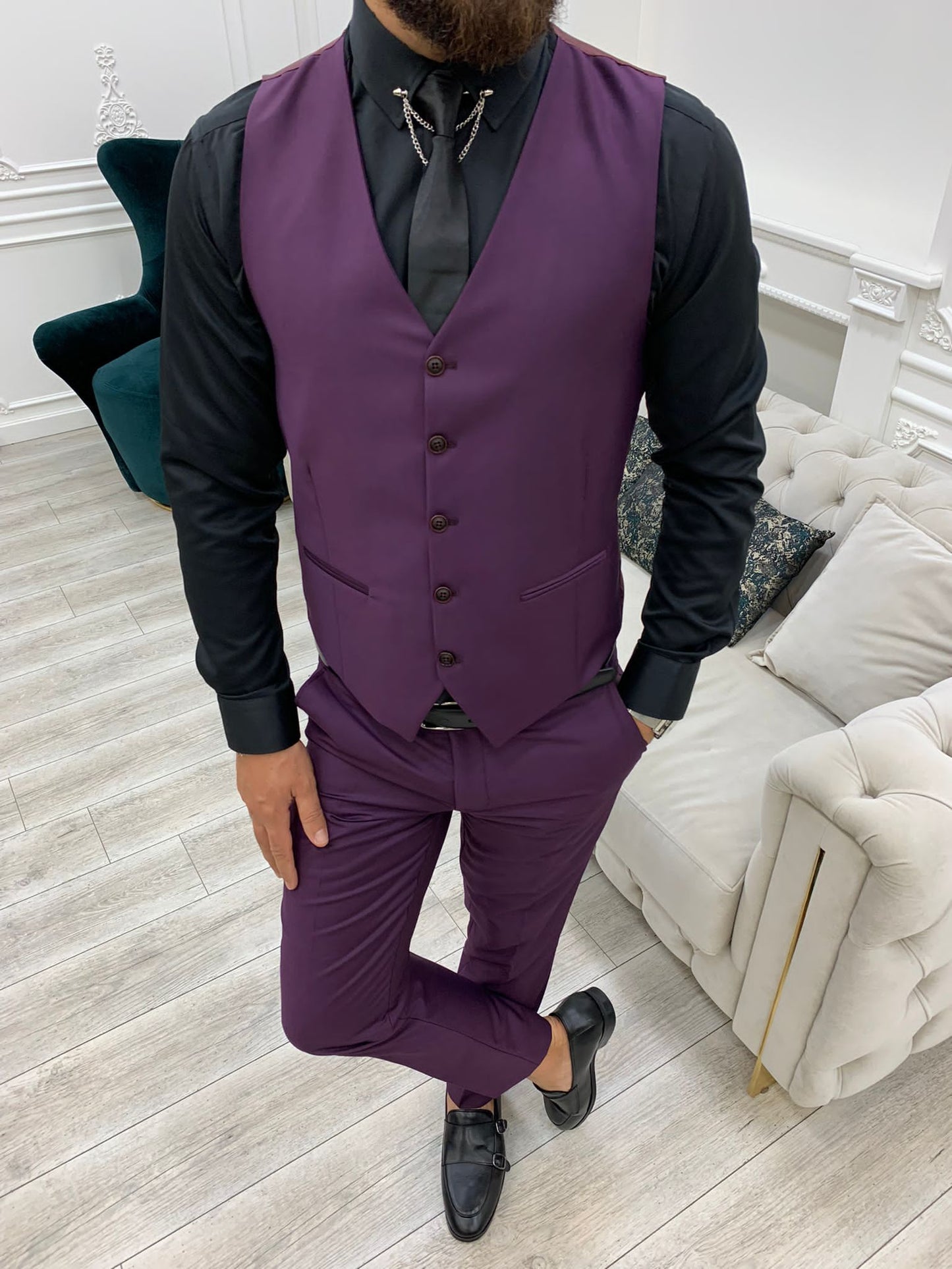 Wilson Purple Slim Fit Peak Lapel Suit