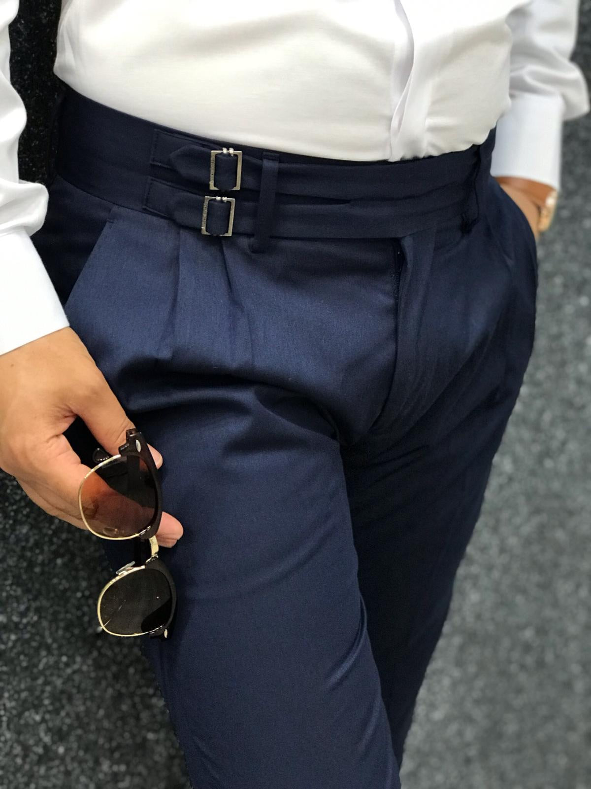 Versus Versace Dark Blue Pleated Pants for Men Online India at Darveys.com