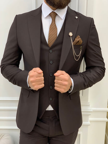 Vince Coffee Slim Fit Peak Lapel Suit
