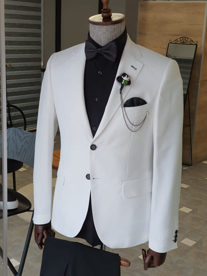 Berton White Slim Fit Notch Lapel Cotton Suit