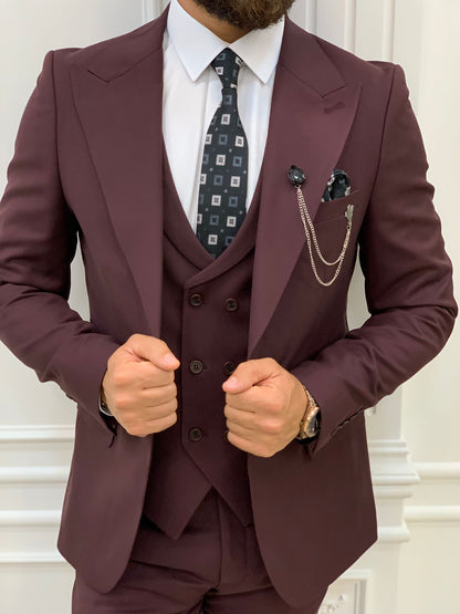 Austin Burgundy Slim Fit Peak Lapel Suit - Elevate Your Style