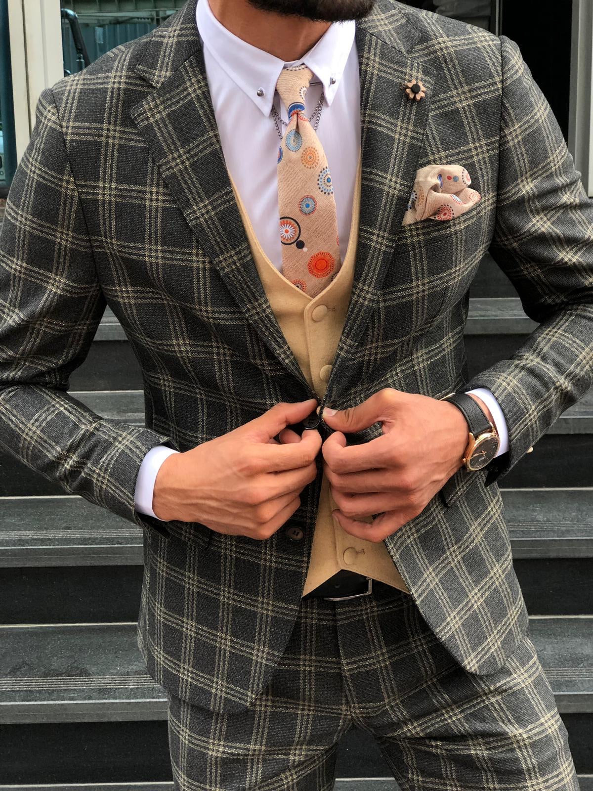 Daniel Black Plaid Patterned Suit