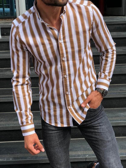 Beige Striped Slim Fit Shirt