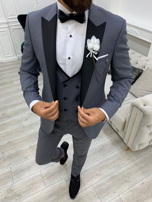 Infinite Gray Slim Fit Peak Lapel Tuxedo