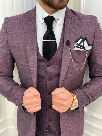 Austin Burgundy Slim Fit Plaid Suit