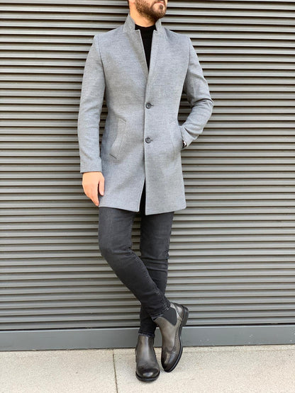 Kenzie Gray Slim Fit Wool Long Coat