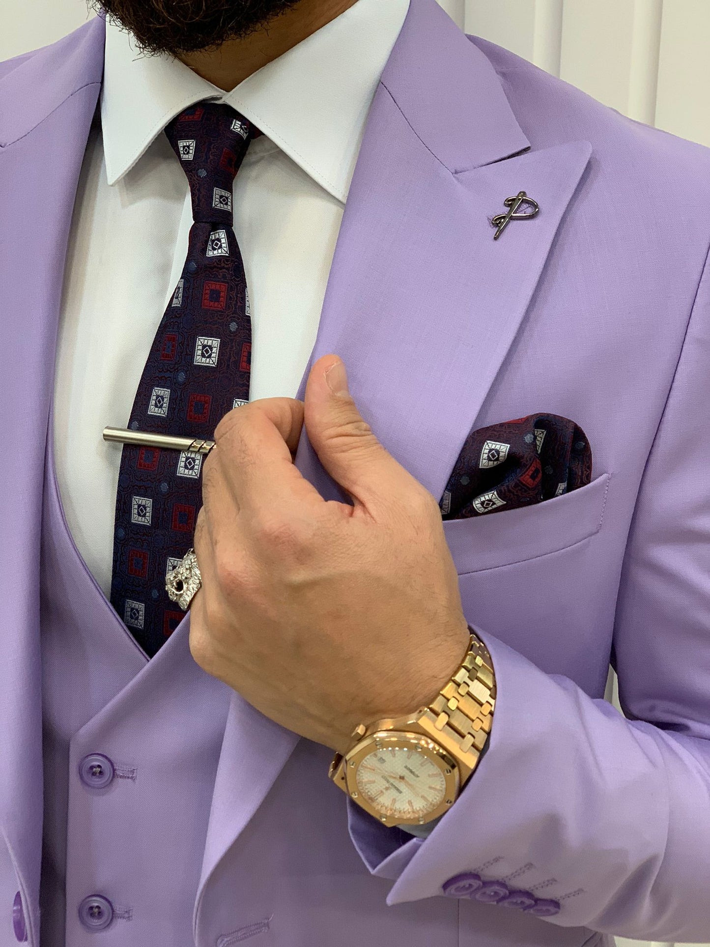 Amato Purple Slim Fit Peak Lapel Suit