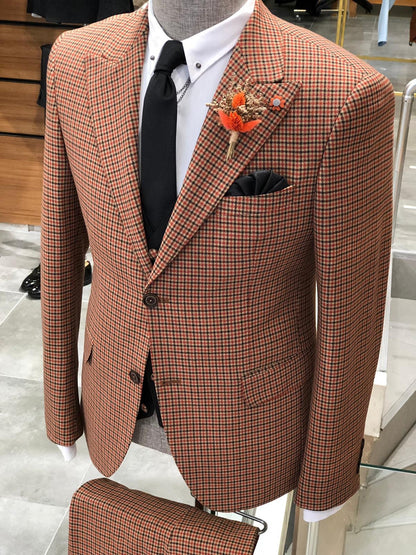 Daniel Camel Plaid Patterned Suit