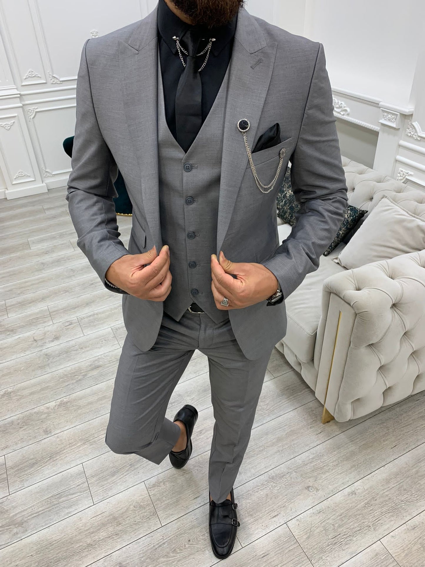 Wilson Gray Slim Fit Peak Lapel Suit