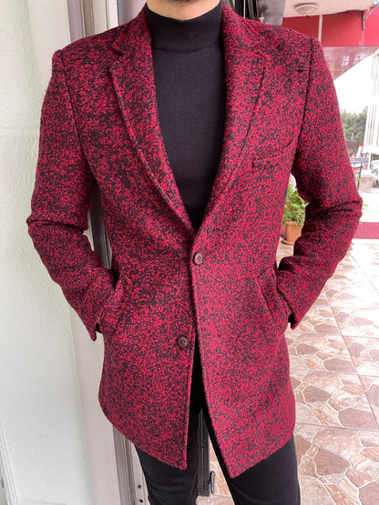 Davis Red Patterned Wool Coat