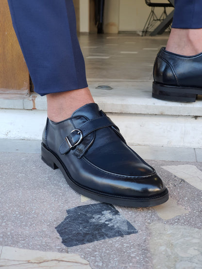 Stefano Navy Blue Buckle Loafers