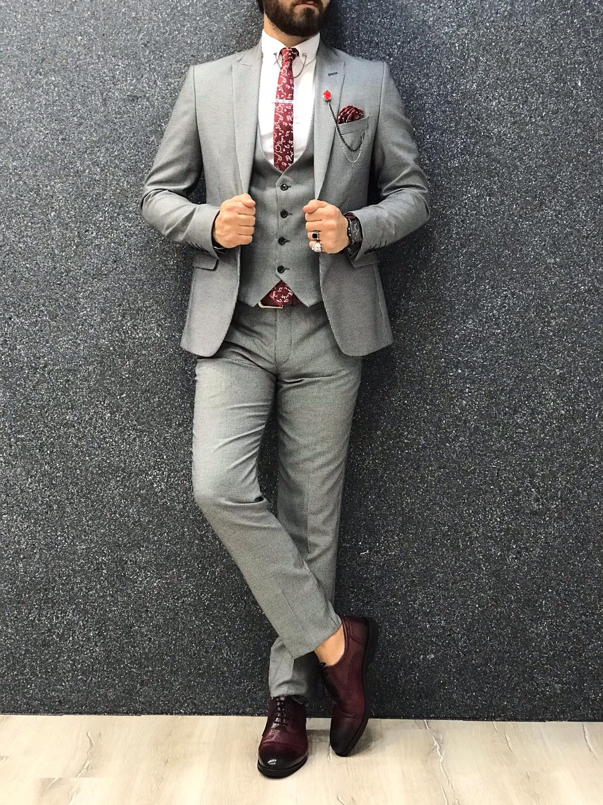 Bernard Grey Checks Slim Suit