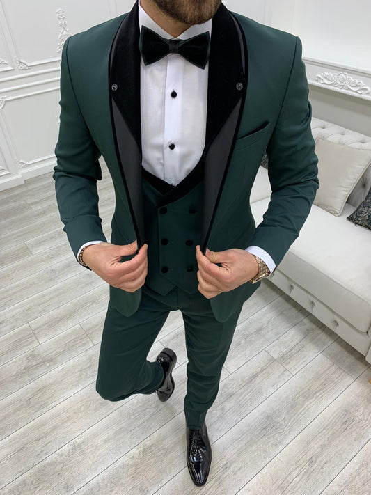 Bergamo Green Slim Fit Velvet Peak Lapel Tuxedo