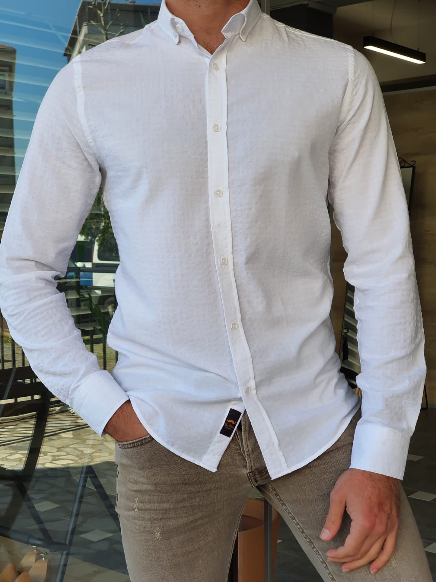 Aron White Slim Fit Long Sleeve Cotton Shirt