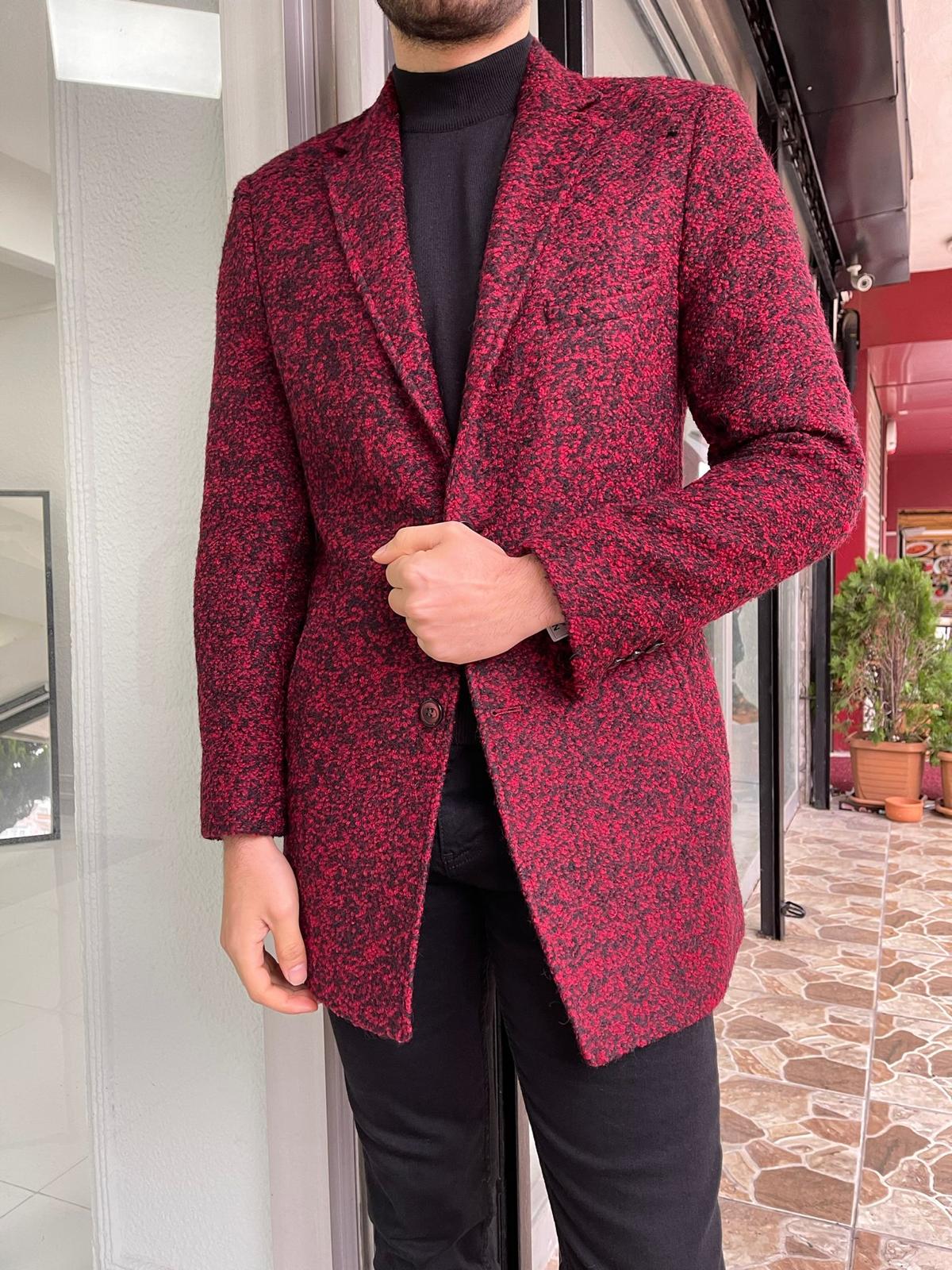 Davis Red Patterned Wool Coat
