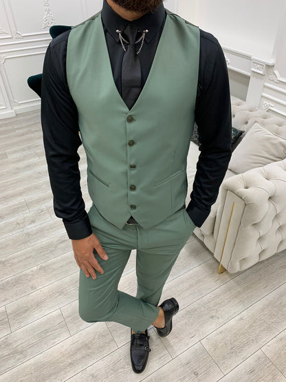 Wilson Light Green Slim Fit Peak Lapel Suit