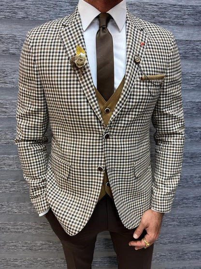 Sorento Brown Slim Fit Notch Lapel Plaid Suit