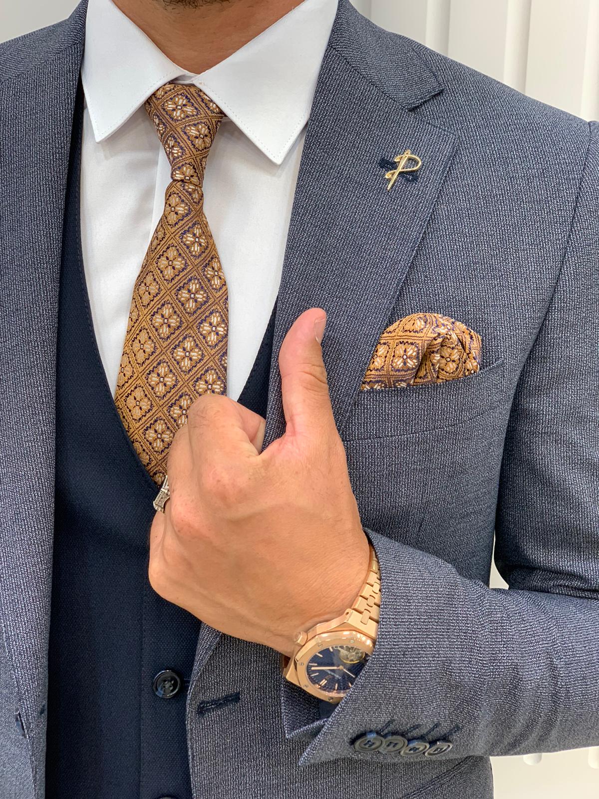 Blue suit deals gold watch