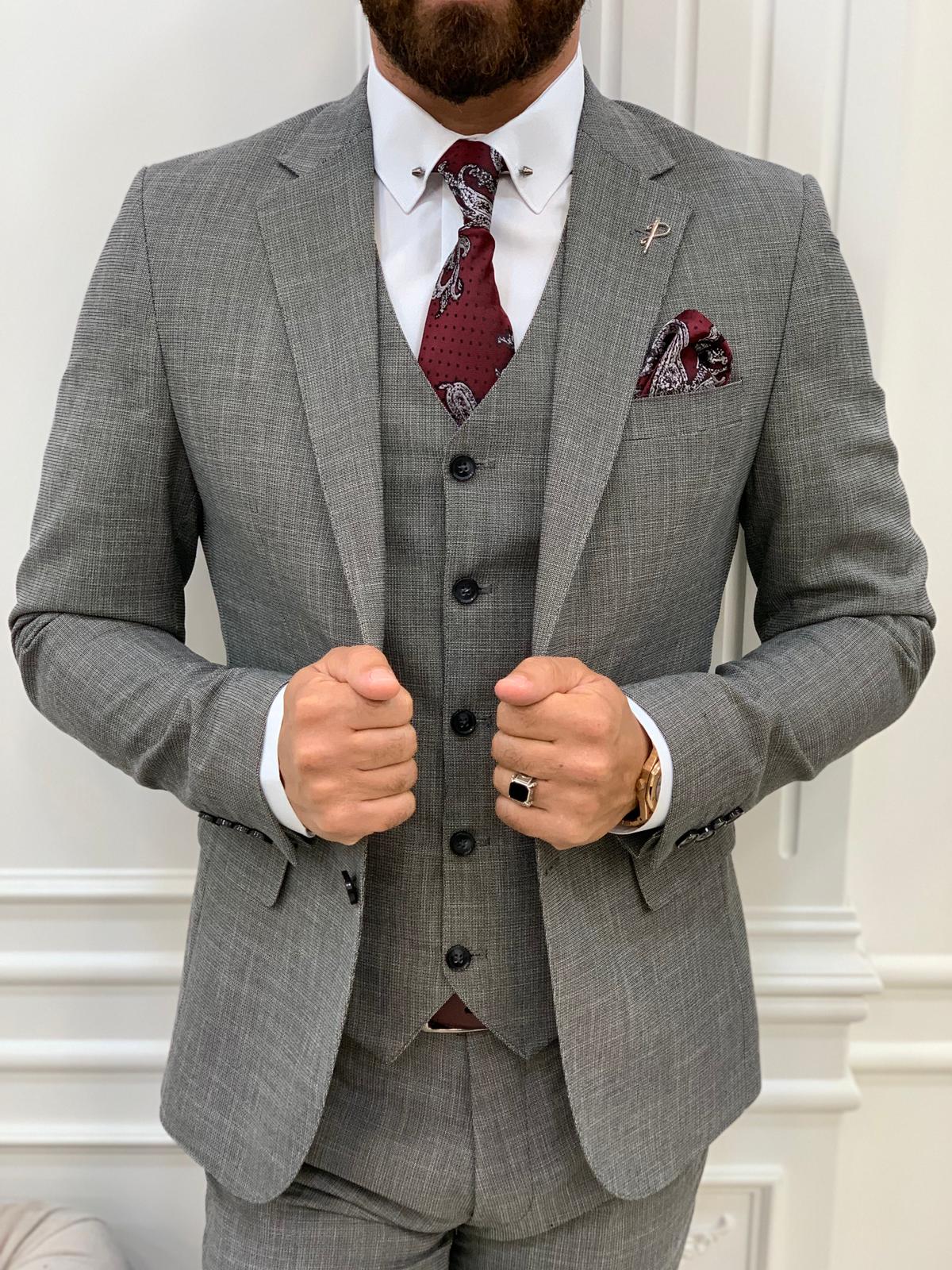 York Gray Slim Fit Notch Lapel Suit – BRABION