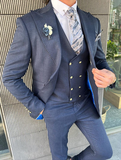 Bensen Slim Fit Double Pocket Detailed Dark Blue Suit