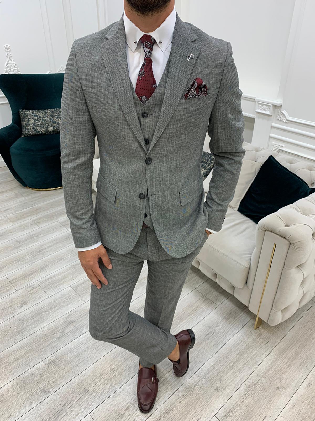 York Gray Slim Fit Notch Lapel Suit
