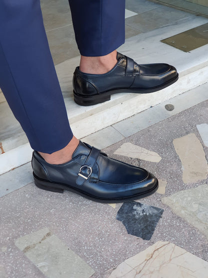 Stefano Navy Blue Buckle Loafers