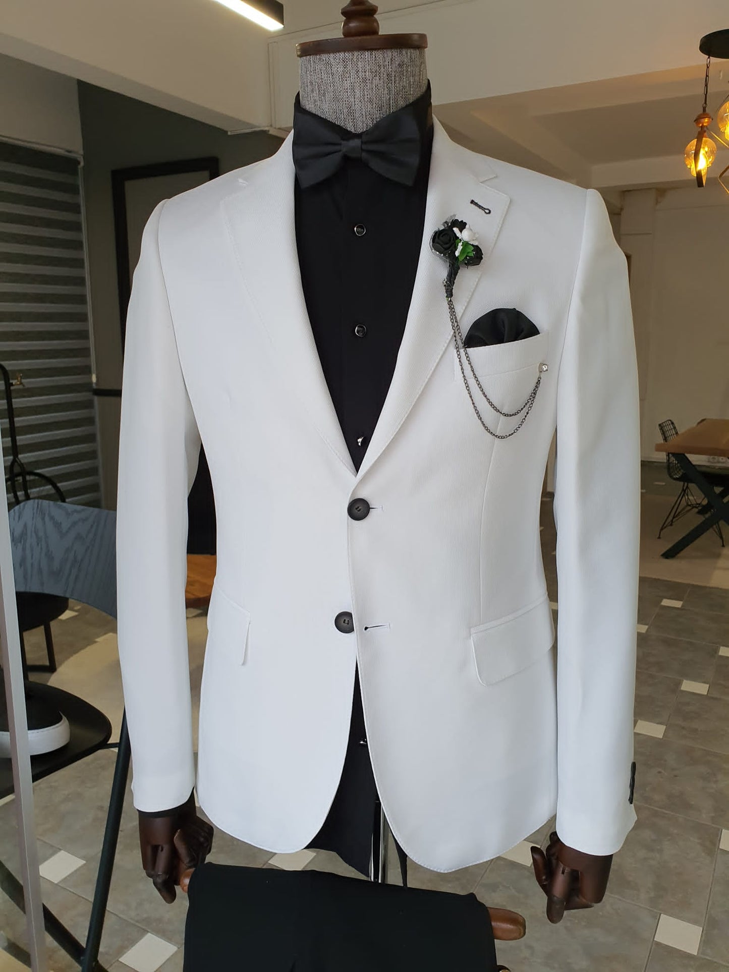 Berton White Slim Fit Notch Lapel Cotton Suit