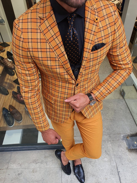 Montgomery Mustard Slim Fit Plaid Suit