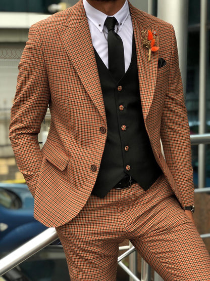 Austin Camel Patterned Slim-Fit Suit