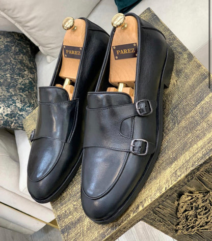 Louise Black Double Monk Strap Loafers