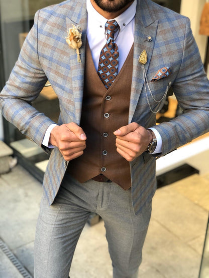 Frisco Camel Slim Fit Check Suit