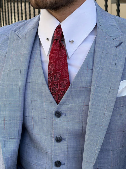 Edmond Blue Peak Lapel Plaid Wool Suit