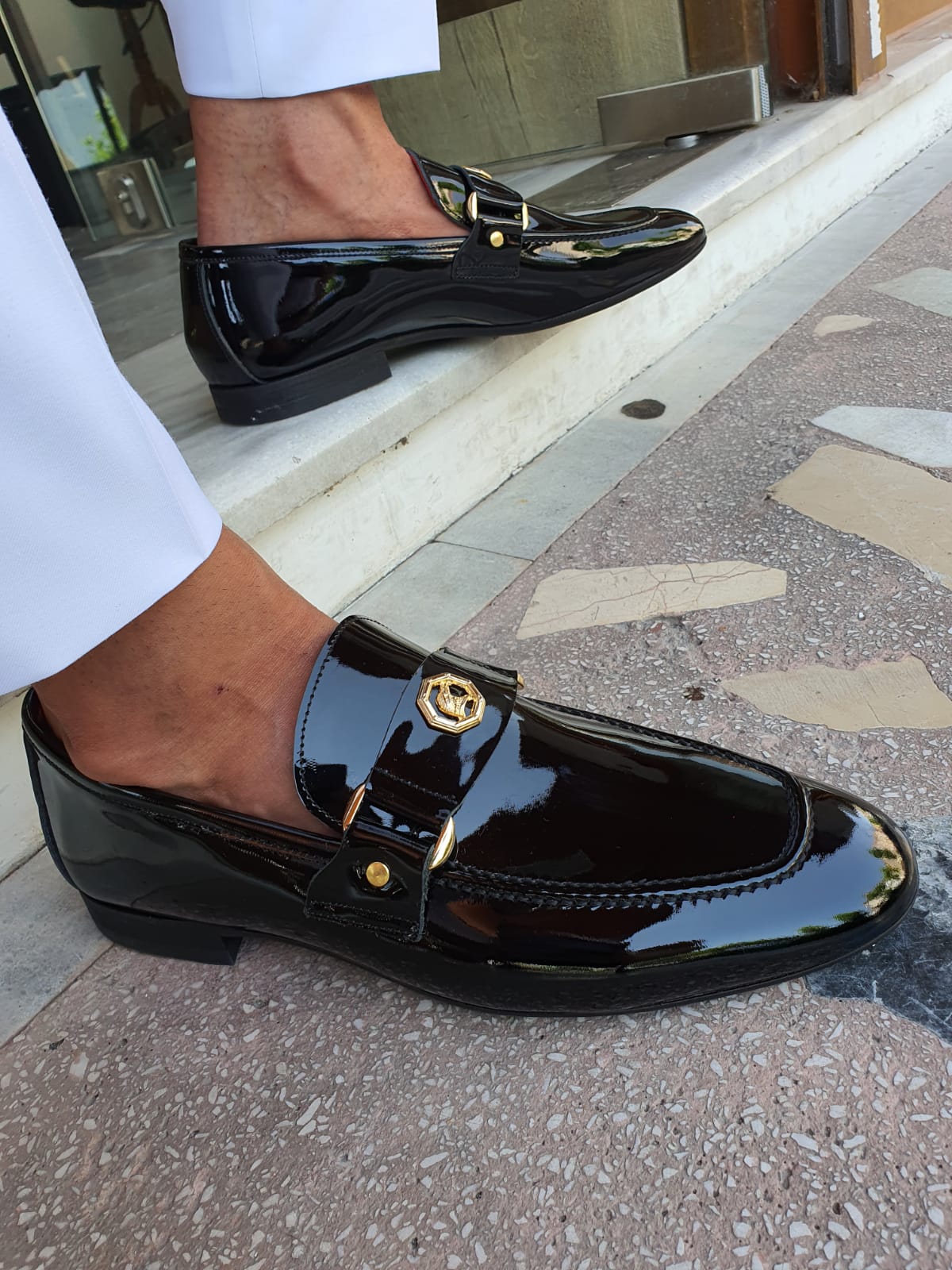 Berton Black Patent Leather Penny Loafers