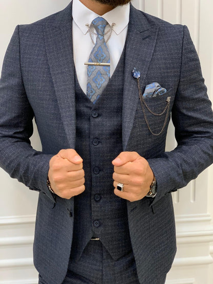 Owen Navy Blue Slim Fit Peak Lapel Suit