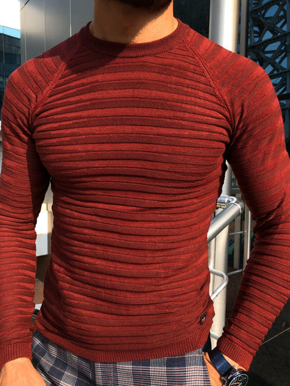 Marina Claret Red Slim Fit Crew Neck Sweater