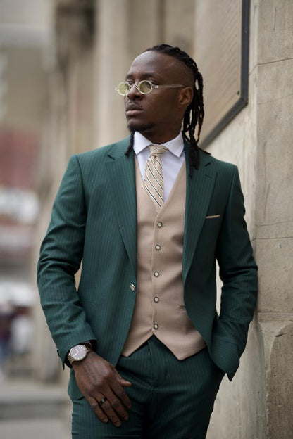 Sorento Green Slim Fit Pinstripe Combination Suit