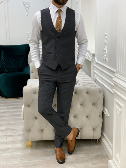 Austin Dark Gray Slim Fit Peak Lapel Suit