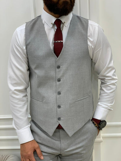 Lambrusco Dark Gray Slim Fit Peak Lapel Striped Suit