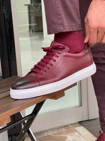Martin Burgundy Lace-Up Mid-Top Sneakers
