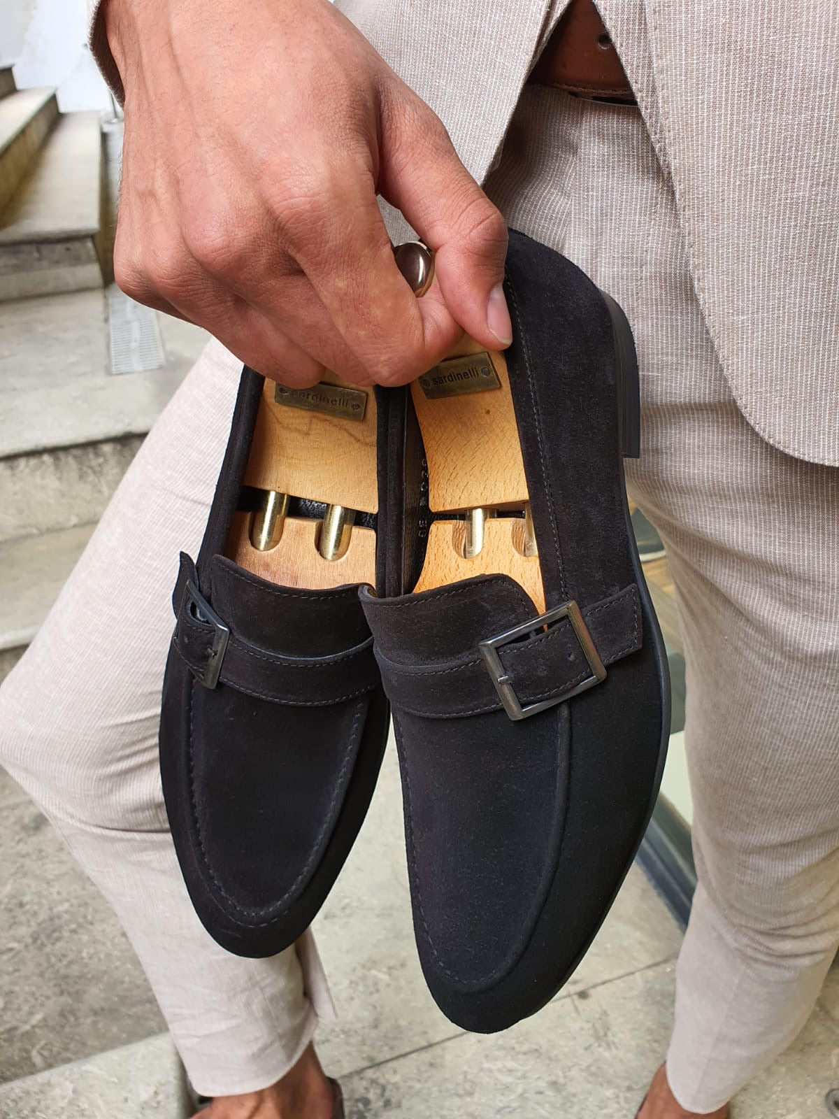 Mens suede clearance loafers with buckle