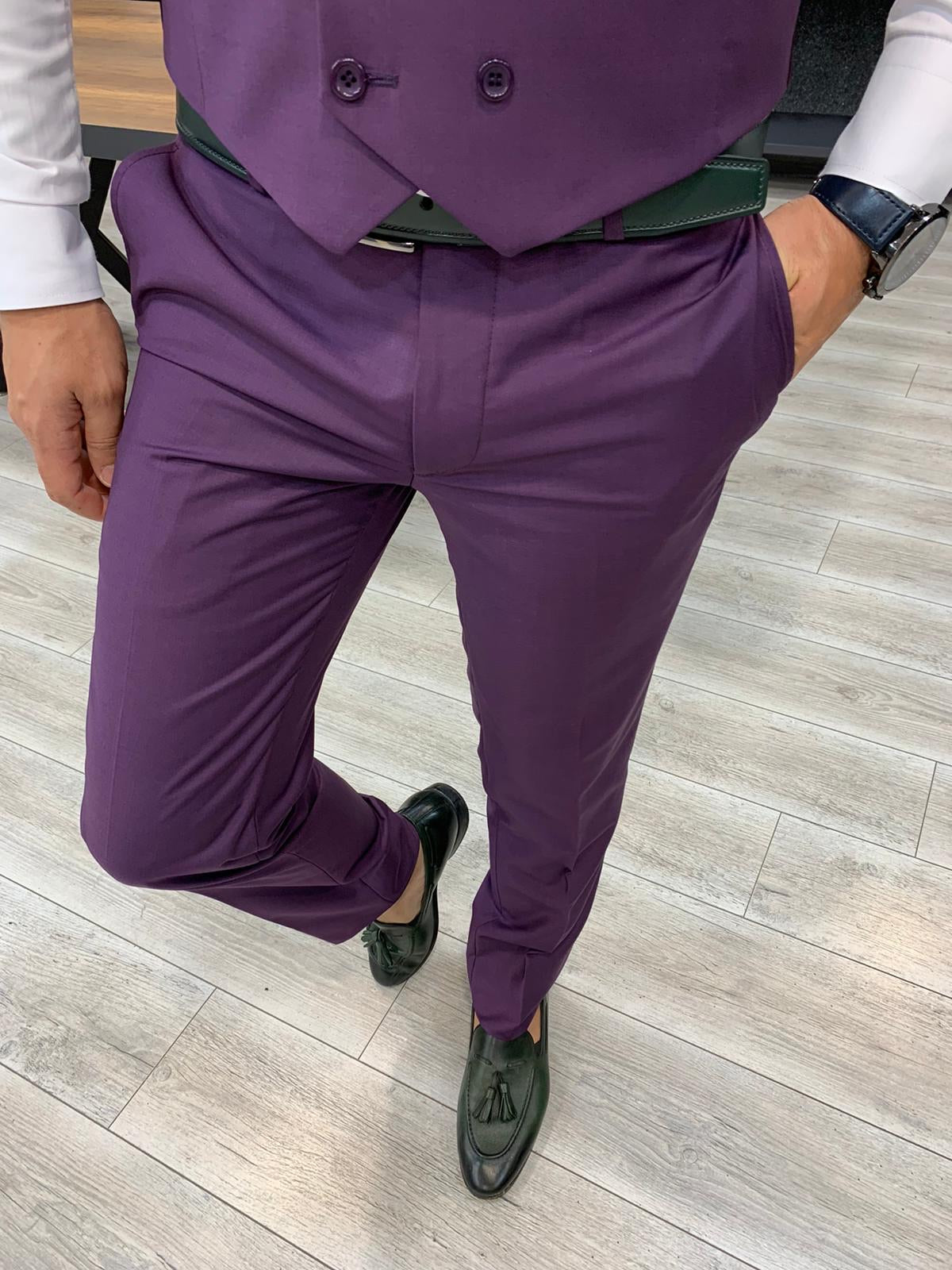 Eros Purple Slim Fit Wool Suit – BRABION