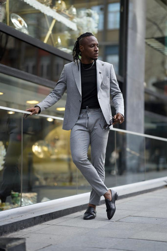 Sorento Gray Slim Fit Pinstripe Cotton Suit