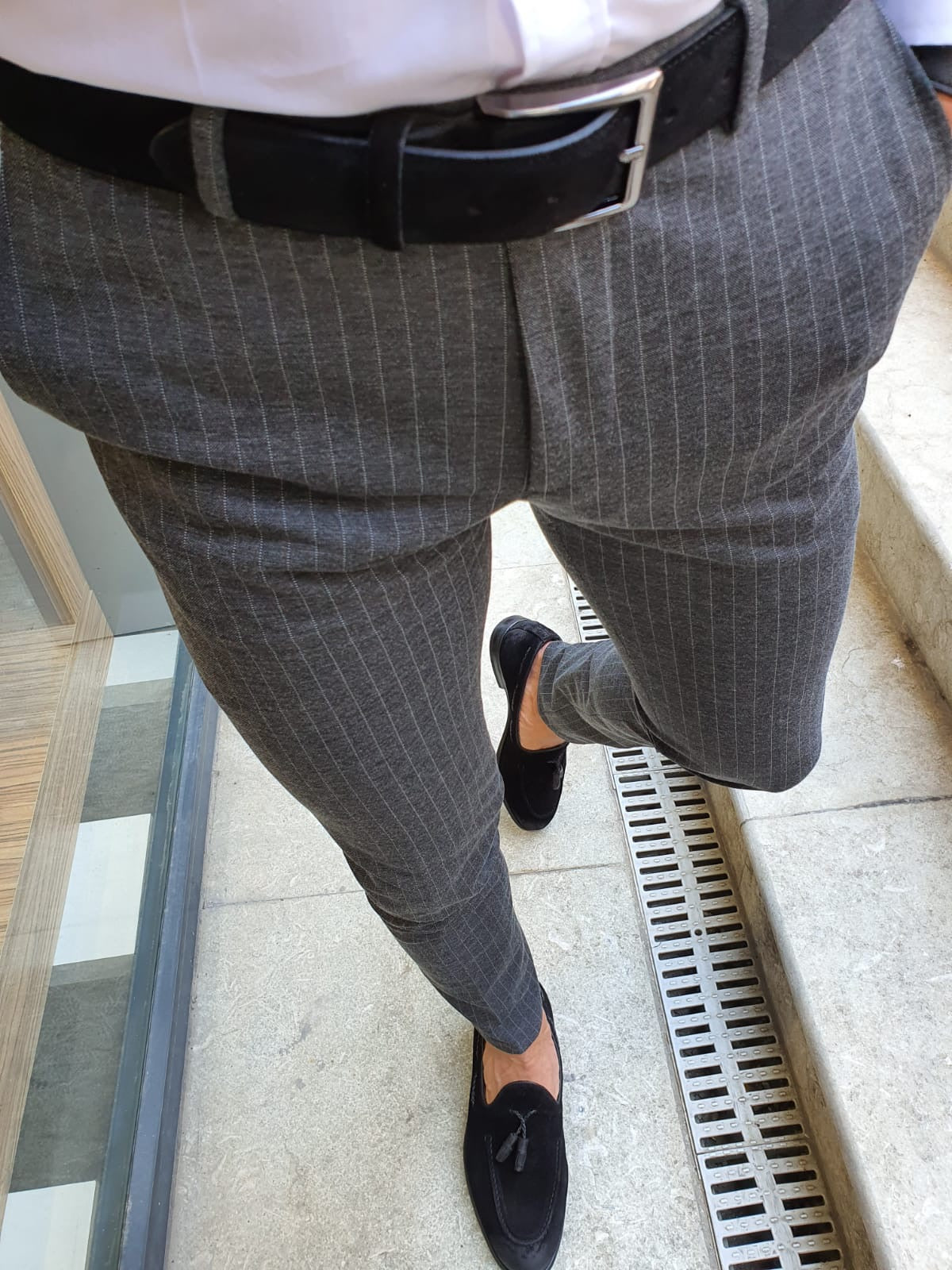 Acne Studios Navy Wool Pinstripe Trousers – BlackSkinny