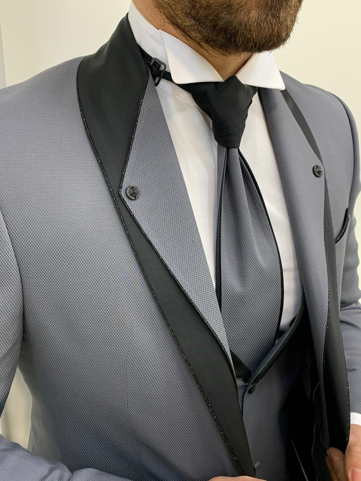 Austin Gray Slim Fit Shawl Lapel Groom Suit