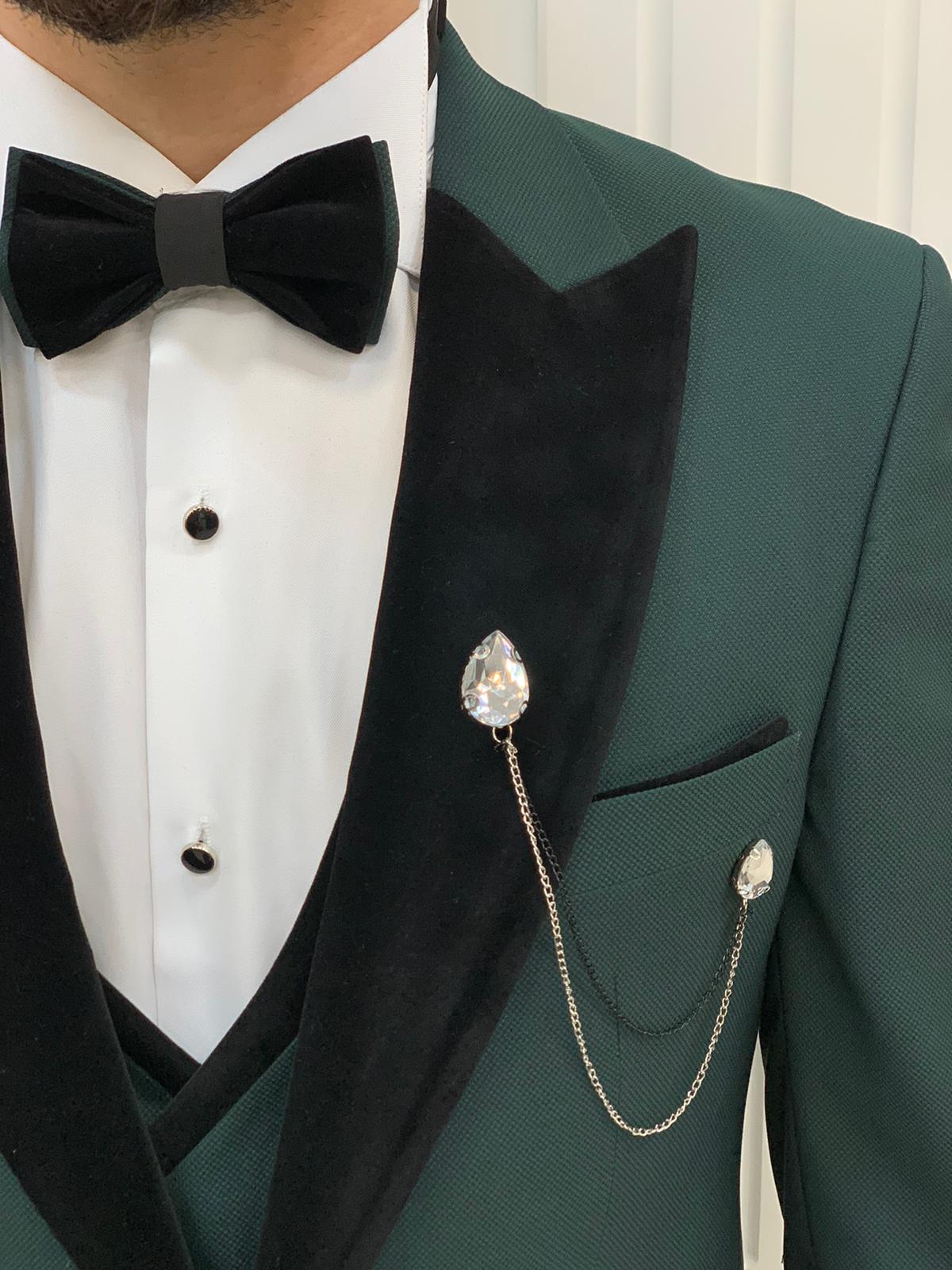 Eden Green Slim Fit Velvet Peak Lapel Tuxedo