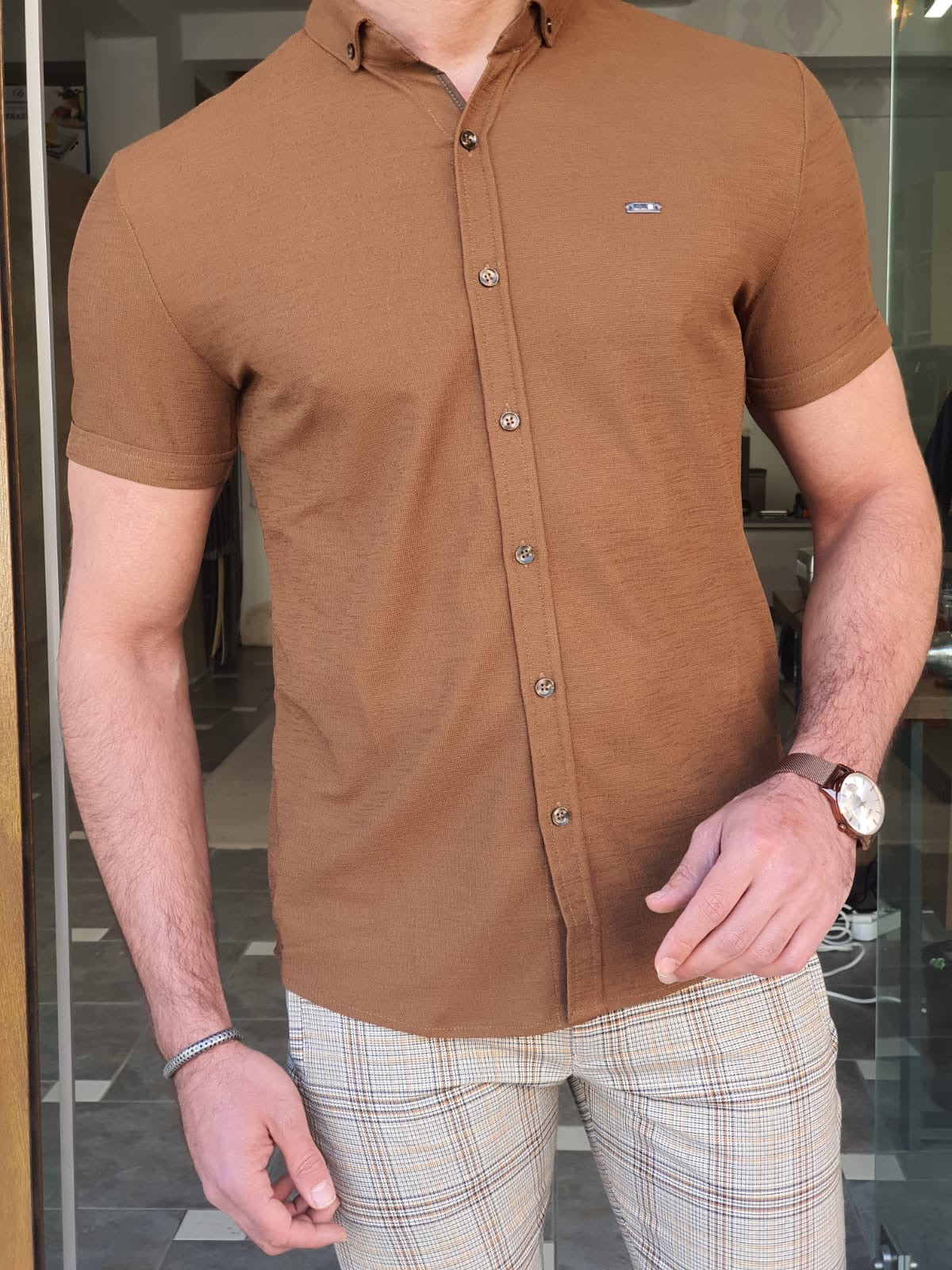 Brabion Napoli Camel Slim Fit Short Sleeve Shirt
